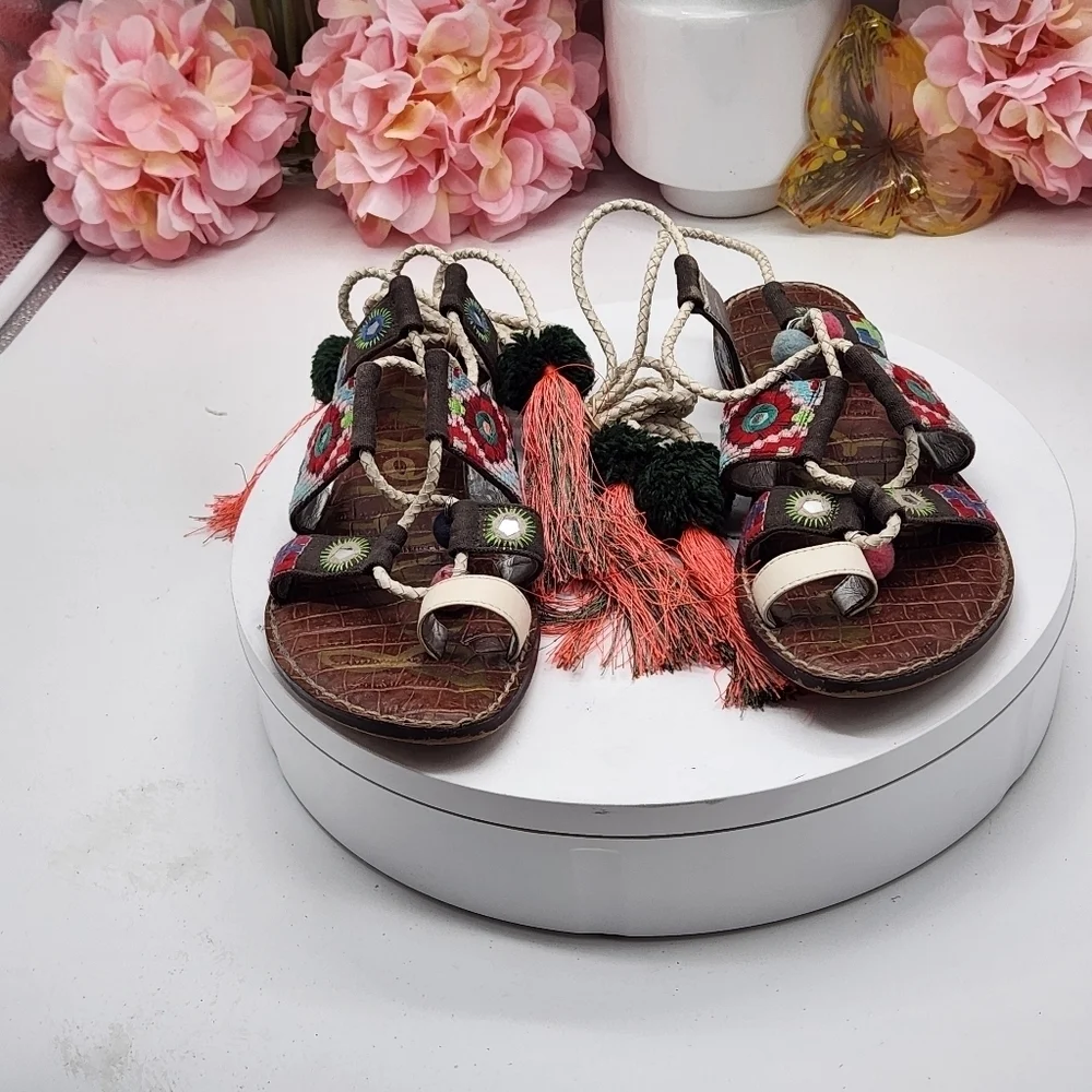 Sam Edelman Gretchen Mixed Color Gladiator Tassel Ethnic Sandals Size 7.5 - Picture 12 of 16